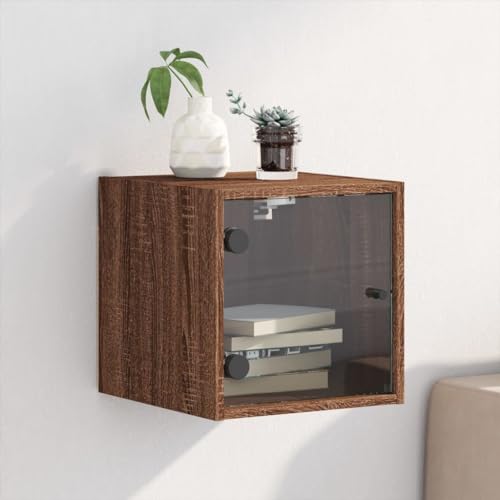 WKIEQACO Nachtschrank mit Glastür Braun Eiche 35x37x35cm Tische Nachttische WKIEQACO Nachtschrank mit Glastür Braun Eiche 35x37x35cm Tische Nachttische von WKIEQACO