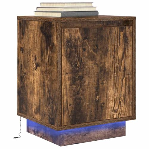 WKIEQACO Nachtschrank mit LED-Leuchten Eiche geräuchert 38x34x50cm Tische Nachttische WKIEQACO Nachtschrank mit LED-Leuchten Eiche geräuchert 38x34x50cm Tische Nachttische von WKIEQACO