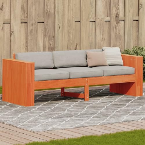 WKIEQACO Outdoor-Sitz, Outdoor-Sofas, Gartensofa, 3-Sitzer, gewachst, braun, 189 x 60 x 62 cm, Massivholz, Kiefer von WKIEQACO