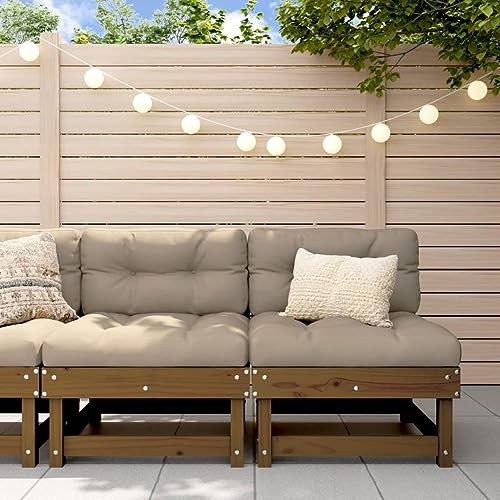 WKIEQACO Outdoor-Sitzgruppe, Sektionalsofas für den Außenbereich, Mittelsofas mit Kissen, 2 Stück, braunes Massivholz, Kiefer von WKIEQACO