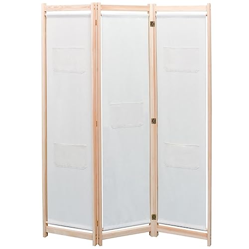 WKIEQACO Raumteiler 3 Paneele Creme 120x170x4cm Stoff Raumteiler von WKIEQACO