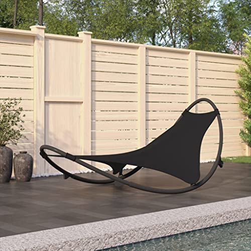 WKIEQACO Schaukel-Sonnenliege mit Rollen, Stahl & Textilene-Gewebe, schwarz, Outdoor-Sitz, Sonnenliegen von WKIEQACO