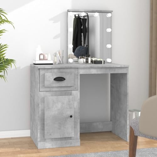 WKIEQACO Schminktisch mit LED Betongrau 90x50x132,5cm Holzwerkstoff WKIEQACO Schminktisch mit LED Betongrau 90x50x132,5cm Holzwerkstoff von WKIEQACO