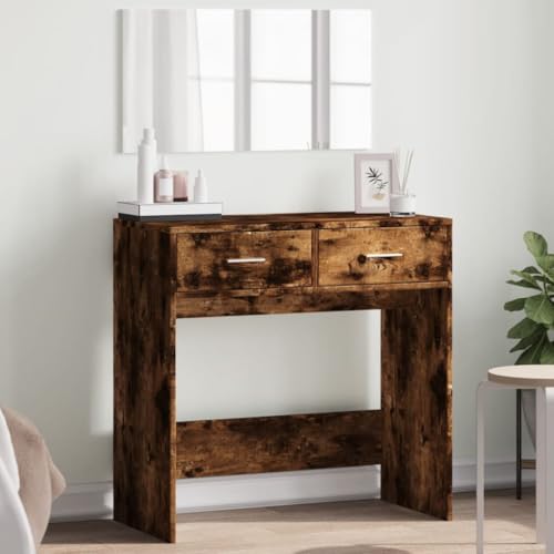 WKIEQACO Schminktisch mit Spiegel, Raucheiche, 80 x 39 x 80 cm, Schränke & Aufbewahrung, Waschtisch, Schlafzimmer, Schminktische von WKIEQACO
