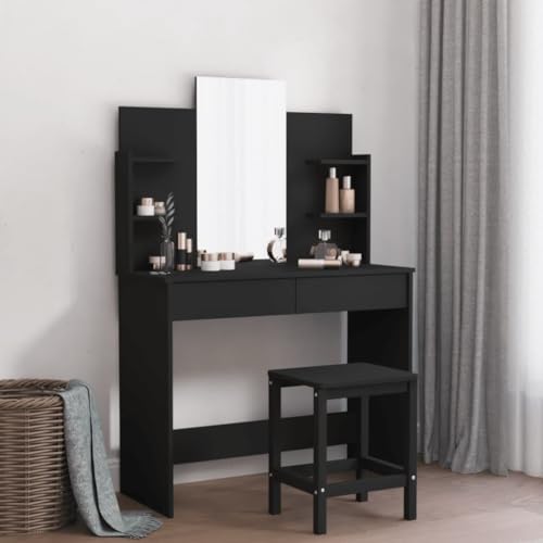 WKIEQACO Schminktisch mit Spiegel, schwarz, 96 x 39 x 142 cm, Schränke & Aufbewahrung, Waschtisch, Schlafzimmer, Schminktische von WKIEQACO