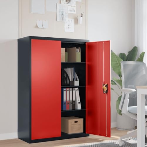WKIEQACO Schränke & Aufbewahrung, Aktenschränke, Aktenschrank, Anthrazit und Rot, 90 x 40 x 140 cm, Stahl von WKIEQACO