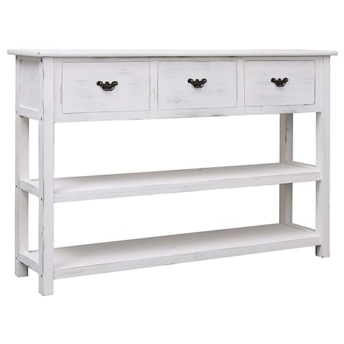 WKIEQACO Schränke & Aufbewahrung, Buffets & Sideboards, Sideboard, Antikweiß, 115 x 30 x 76 cm, Holz von WKIEQACO