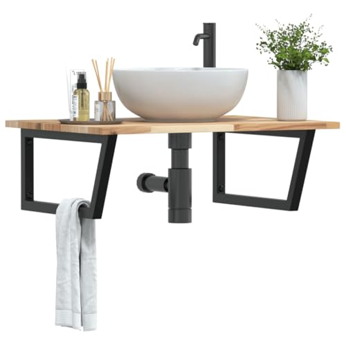 WKIEQACO Schränke und Aufbewahrung, Waschtischunterschrank, Badezimmer-Waschtisch, Waschbeckenregal, Wandmontage, Stahl und Massivholz, Akazie von WKIEQACO