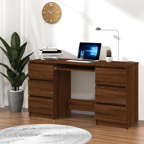 WKIEQACO Schreibtisch, Braun, Eiche, 140 x 50 x 77 cm, Holzwerkstoff, Büroschreibtische von WKIEQACO