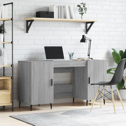 WKIEQACO Schreibtisch, Grau, Sonoma, 140 x 50 x 75 cm, aus technischem Holz, Büroschreibtische von WKIEQACO