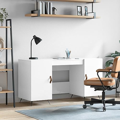WKIEQACO Schreibtisch, Hochglanz, Weiß, 140 x 50 x 75 cm, Holzwerkstoff, Büroschreibtische von WKIEQACO