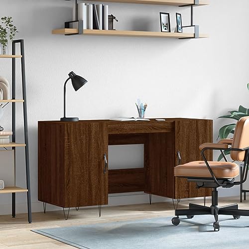WKIEQACO Schreibtisch aus braunem Eichenholz, 140 x 50 x 75 cm, Büroschreibtische von WKIEQACO