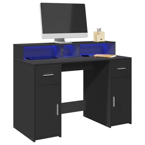 WKIEQACO Schreibtisch mit LED-Lichtern, Schwarz, 120 x 55 x 91 cm, Holzwerkstoff von WKIEQACO