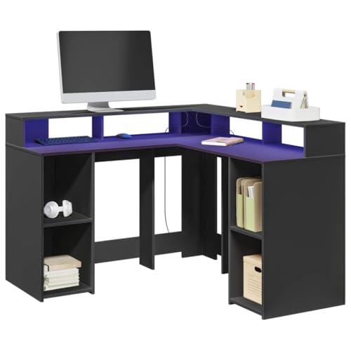 WKIEQACO Schreibtisch mit LED-Lichtern, schwarz, 130 x 130 x 91 cm, Holzwerkstoff, Büroschreibtische WKIEQACO Schreibtisch mit LED-Lichtern, schwarz, 130 x 130 x 91 cm, Holzwerkstoff, Büroschreibtische von WKIEQACO
