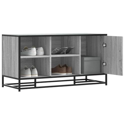 WKIEQACO Schuhbank, Grau, Sonoma, 100 x 40 x 53,5 cm, Holzwerkstoff und Metall, Sitzbänke mit Stauraum und Eingangsbänken von WKIEQACO