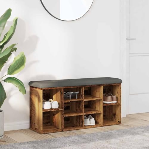 WKIEQACO Schuhbank Altes Holz 102x32x50cm Holzbänke Aufbewahrung & Eingangsbänke von WKIEQACO