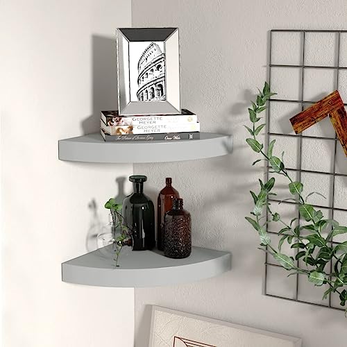 WKIEQACO Schwebende Eckregale, 2 Stück, grau, 25 x 25 x 3,8 cm, MDF-Regal, Wandregale & -leisten von WKIEQACO