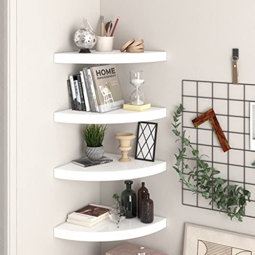WKIEQACO Schwebende Eckregale, 4 Stück, Hochglanz-Weiß, 35 x 35 x 3,8 cm, MDF-Regal, Wandregale & -leisten von WKIEQACO