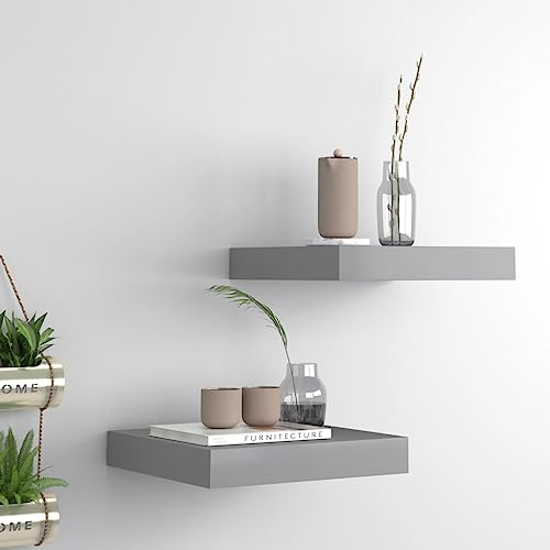 WKIEQACO Schwebende Wandregale, 2 Stück, grau, 23 x 23,5 x 3,8 cm, MDF-Regal, Wandregale und -leisten WKIEQACO Schwebende Wandregale, 2 Stück, grau, 23 x 23,5 x 3,8 cm, MDF-Regal, Wandregale und -leisten von WKIEQACO