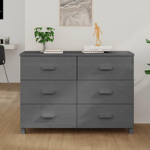 WKIEQACO Sideboard HAMAR Dunkelgrau 113x40x80 cm Massivholz Kiefer Schränke & Stauraum Buffets & Sideboards von WKIEQACO
