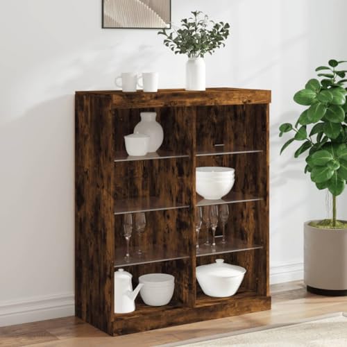 WKIEQACO Sideboard mit LED-Lichtern, Raucheiche, 81 x 37 x 100 cm, Schränke & Aufbewahrung, Buffets & Sideboards WKIEQACO Sideboard mit LED-Lichtern, Raucheiche, 81 x 37 x 100 cm, Schränke & Aufbewahrung, Buffets & Sideboards von WKIEQACO