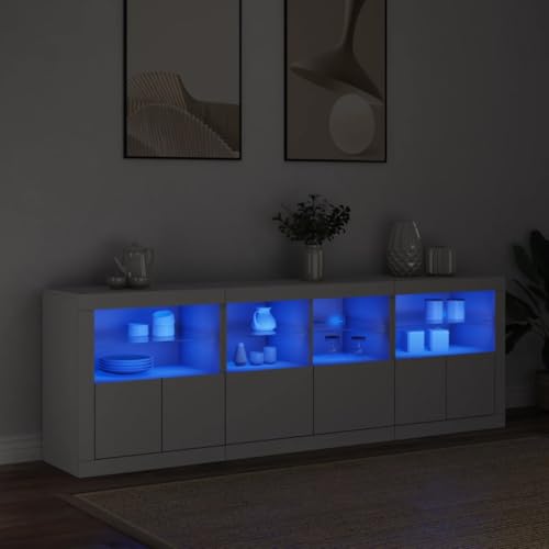 WKIEQACO Sideboard mit LED-Lichtern, weiß, 202 x 37 x 67 cm, Schränke & Aufbewahrung, Buffets & Sideboards von WKIEQACO