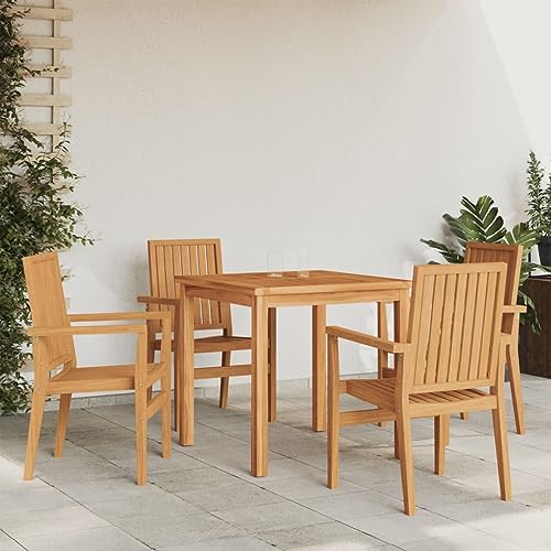 WKIEQACO Stapelbare Gartenstühle 4 Stück 56,5 x 57,5 x 91 cm Massivholz Teakholz Outdoor Sitzgelegenheit Outdoor Stühle von WKIEQACO