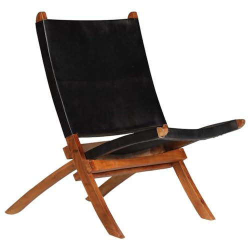 WKIEQACO Stühle, Klappstühle und Hocker, klappbarer Relaxsessel, schwarz, echtes Leder von WKIEQACO