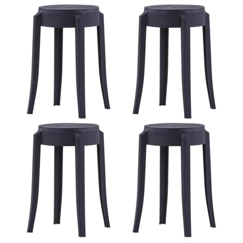WKIEQACO Stühle, Tisch und Barhocker, stapelbare Hocker, 4 Stück, schwarzer Kunststoff von WKIEQACO