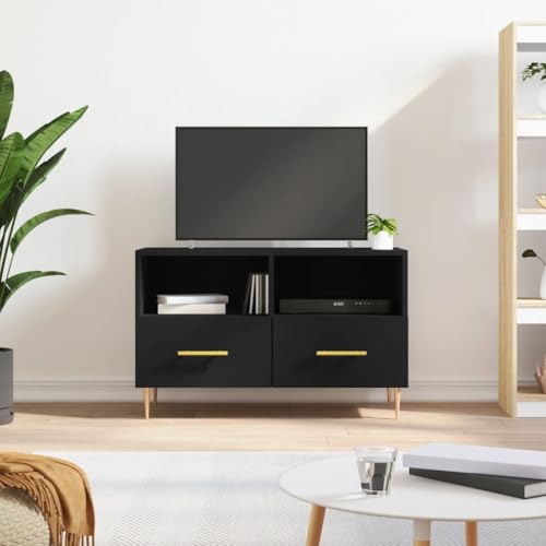 WKIEQACO TV-Schrank, Schwarz, 80 x 36 x 50 cm, Holz, Unterhaltungszentren und TV-Ständer von WKIEQACO