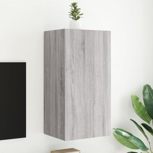 WKIEQACO TV-Wandschrank mit LED-Lichtern, Grau, Sonoma, 40,5 x 35 x 80 cm, Unterhaltungszentren und TV-Ständer von WKIEQACO