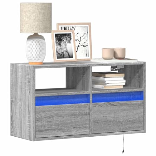 WKIEQACO TV-Wandschrank mit LED-Lichtern, Grau, Sonoma, 80 x 31 x 45 cm, Unterhaltungszentren & TV-Ständer WKIEQACO TV-Wandschrank mit LED-Lichtern, Grau, Sonoma, 80 x 31 x 45 cm, Unterhaltungszentren & TV-Ständer von WKIEQACO
