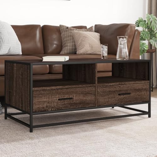 WKIEQACO Tische, Akzenttische, Couchtische, Couchtisch, braune Eiche, 100 x 50 x 45 cm, Holz- und Metallwerkstoff von WKIEQACO