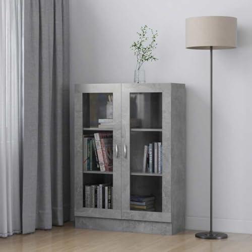 WKIEQACO Vitrine Schrank Betongrau 82,5 x 30,5 x 115 cm Holzregal Bücherregale & Standregale von WKIEQACO