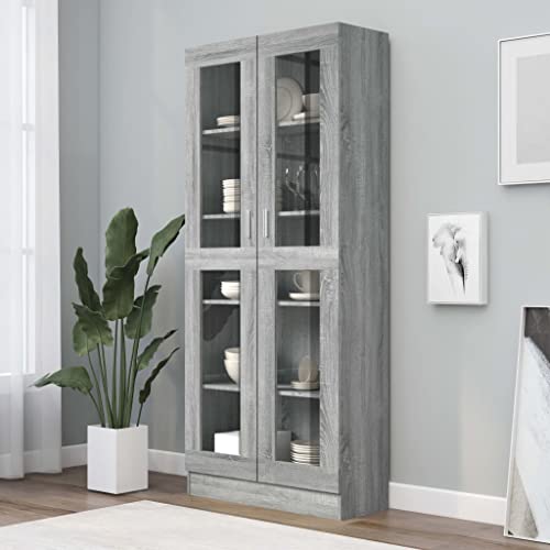WKIEQACO Vitrine Schrank Grau Sonoma 82,5 x 30,5 x 185,5 cm Holzregal Bücherregale & Standregale von WKIEQACO