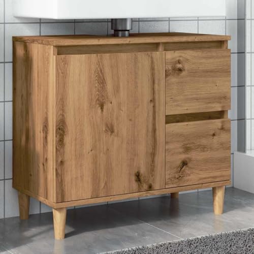 WKIEQACO Waschbeckenschrank Artisan Eiche, 65 x 33 x 60 cm, Holzwerkstoffschränke & Aufbewahrung, Waschtischunterschrank für Badezimmer von WKIEQACO