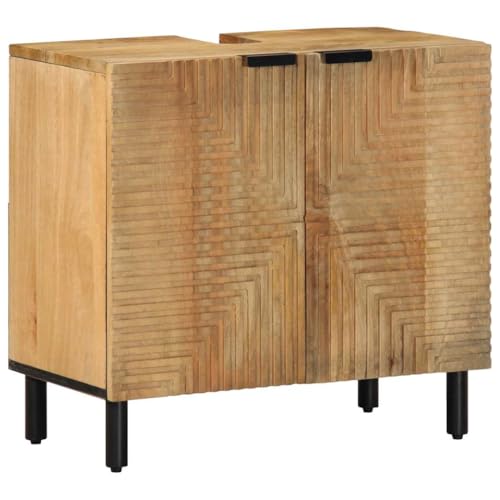 WKIEQACO Waschbeckenunterschrank Braun 62x33x58cm Massivholz MangoSets Badsets von WKIEQACO