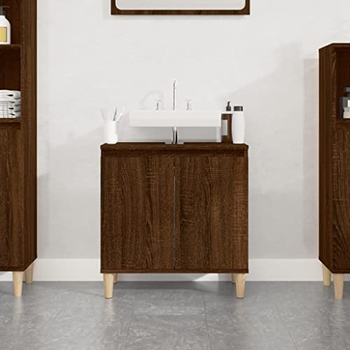 WKIEQACO Waschbeckenunterschrank Braun Eiche, 58 x 33 x 60 cm, Holzwerkstoffschränke & Aufbewahrung, Waschtischunterschrank für Badezimmer WKIEQACO Waschbeckenunterschrank Braun Eiche, 58 x 33 x 60 cm, Holzwerkstoffschränke & Aufbewahrung, Waschtischunterschrank für Badezimmer von WKIEQACO