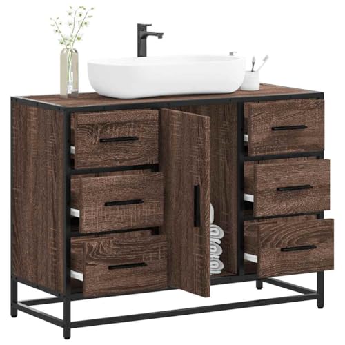 WKIEQACO Waschbeckenunterschrank Braun Eiche 80x33x60 cm Holzwerkstoffe Badezimmersets WKIEQACO Waschbeckenunterschrank Braun Eiche 80x33x60 cm Holzwerkstoffe Badezimmersets von WKIEQACO