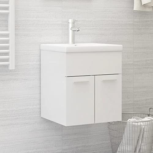 WKIEQACO Waschbeckenunterschrank Hochglanz Weiß 41x38,5x46 cm Engineered WoodSets Badezimmer-Sets von WKIEQACO
