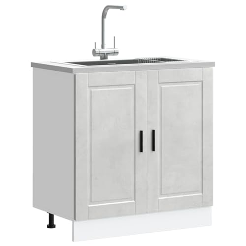 WKIEQACO Waschbeckenunterschrank Porto Betongrau 80x46x81,5 cm Holzschrank & Aufbewahrung Küchenschränke von WKIEQACO