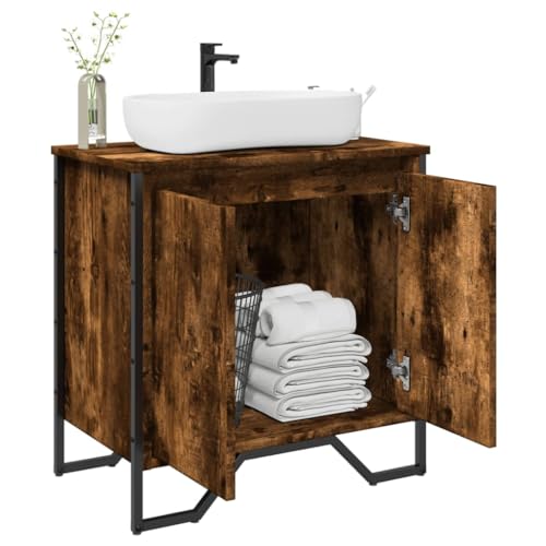 WKIEQACO Waschbeckenunterschrank Räuchereiche 60x35x60 cm Holzwerkstoffe Badezimmer-Sets von WKIEQACO