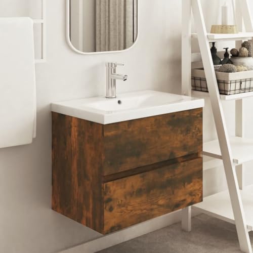 WKIEQACO Waschbeckenunterschrank Räuchereiche 60x38,5x45cm Engineered WoodSets Badezimmer-Sets WKIEQACO Waschbeckenunterschrank Räuchereiche 60x38,5x45cm Engineered WoodSets Badezimmer-Sets von WKIEQACO