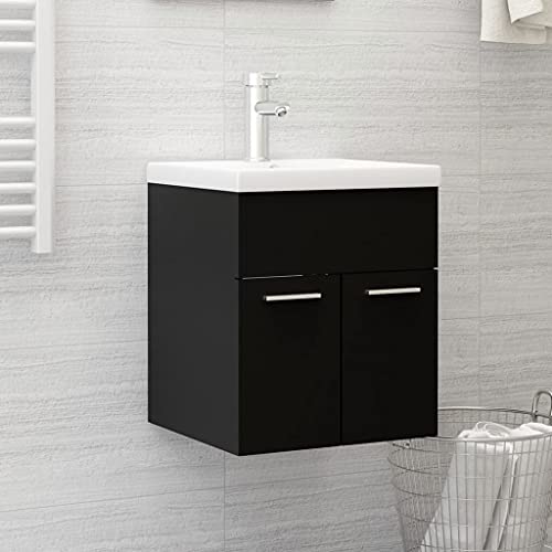WKIEQACO Waschbeckenunterschrank mit integriertem Waschbecken schwarz Engineered WoodSets Badezimmer-Sets WKIEQACO Waschbeckenunterschrank mit integriertem Waschbecken schwarz Engineered WoodSets Badezimmer-Sets von WKIEQACO