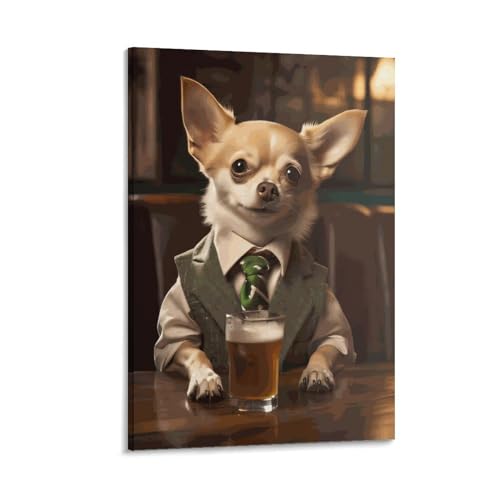 WKMoney Leinwandbild mit lustigem Chihuahua-Hund, spielendes Bild, Druck, dekoratives Wandbild für das Badezimmer, fertig zum Aufhängen, 20 x 30 cm von WKMoney