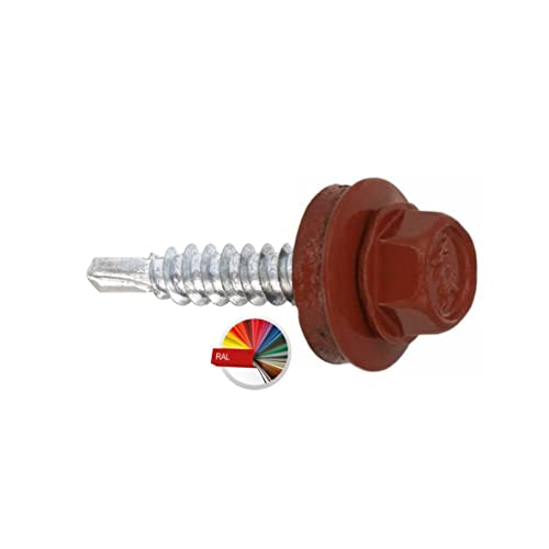 Bohrschrauben mit EPDM-Unterlegscheibe 4,8 х 19 mm 250 Stück RAL: 3009 (Oxidrot) - galv. verzinkt Trapezblechschrauben WSB für Befestigung von Blech mit Überlappung von PRITEX