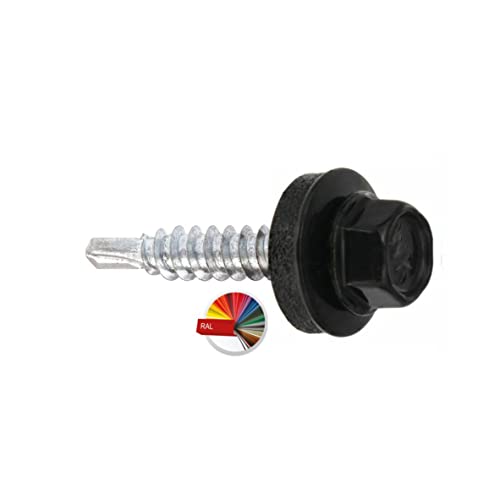 PRITEX Bohrschrauben mit EPDM-Unterlegscheibe 4,8 x 19 mm, 250 Stück, RAL: 9005 (Tiefschwarz), verzinkt, für Trapezblech von PRITEX