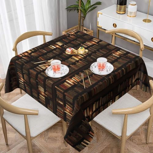 Auslaufsichere, quadratische Tischdecke, 137 x 137 cm, dekorative Esszimmerabdeckung für Partys, Hochzeiten und Veranstaltungen im Freien, Bibliothek, Bücherregal, Tischdecken, knitterfreie von WKSGDSG