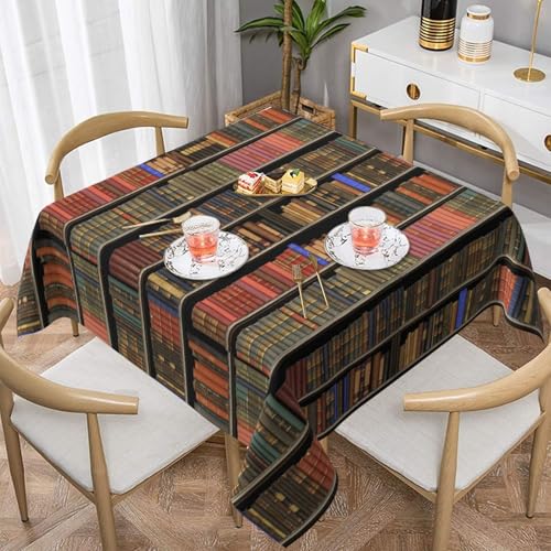 Auslaufsichere, quadratische Tischdecke, 137 x 137 cm, dekorative Esszimmerabdeckung für Partys, Hochzeiten und Veranstaltungen im Freien, Bibliotheks-Bücherregal-Tischdecken, knitterfreie von WKSGDSG