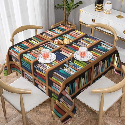 Auslaufsichere, quadratische Tischdecke, 137 x 137 cm, dekorative Esszimmerabdeckung für Partys, Hochzeiten und Veranstaltungen im Freien, Bibliotheks-Bücherregal-Tischdecken, knitterfreie Auslaufsichere, quadratische Tischdecke, 137 x 137 cm, dekorative Esszimmerabdeckung für Partys, Hochzeiten und Veranstaltungen im Freien, Bibliotheks-Bücherregal-Tischdecken, knitterfreie von WKSGDSG
